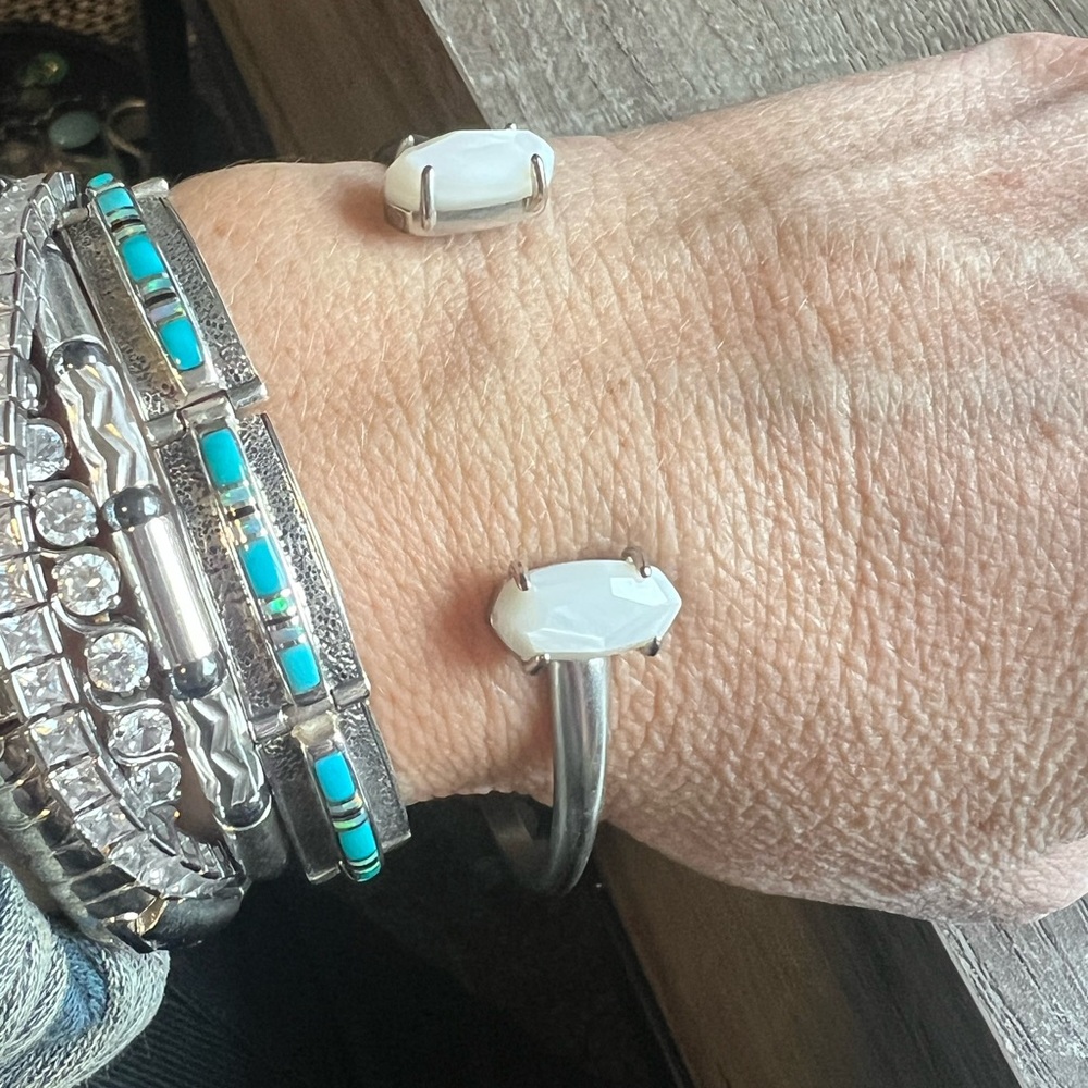 Kendra Scott signed silver Cuff Bracelet with White Stones - Picture 8 of 12